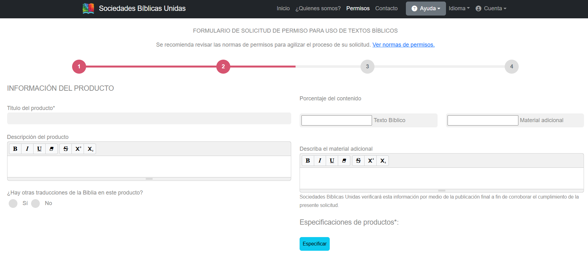 Paso 2 - Información del Producto