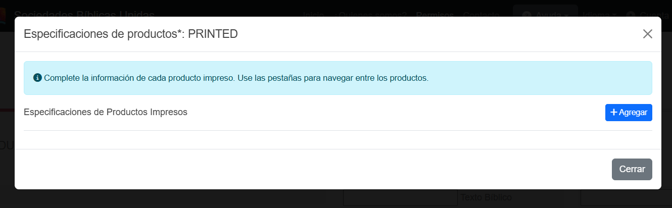 Modal de Especificaciones